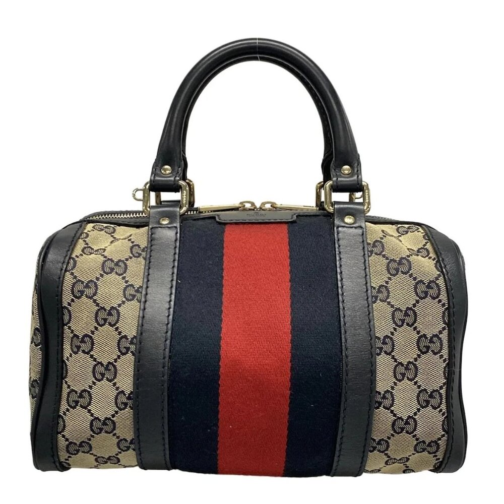 GUCCI GG Navy Cream Red Jacquard Leather Handbag bran842-101825